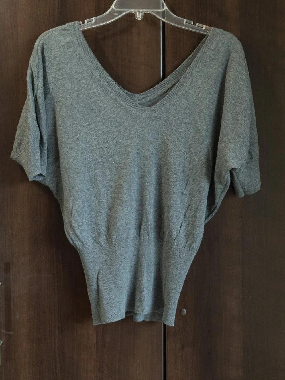 Express Slouchy Cotton Top Heather Grey Off Shoulder Deep Vee Minimal Effortless